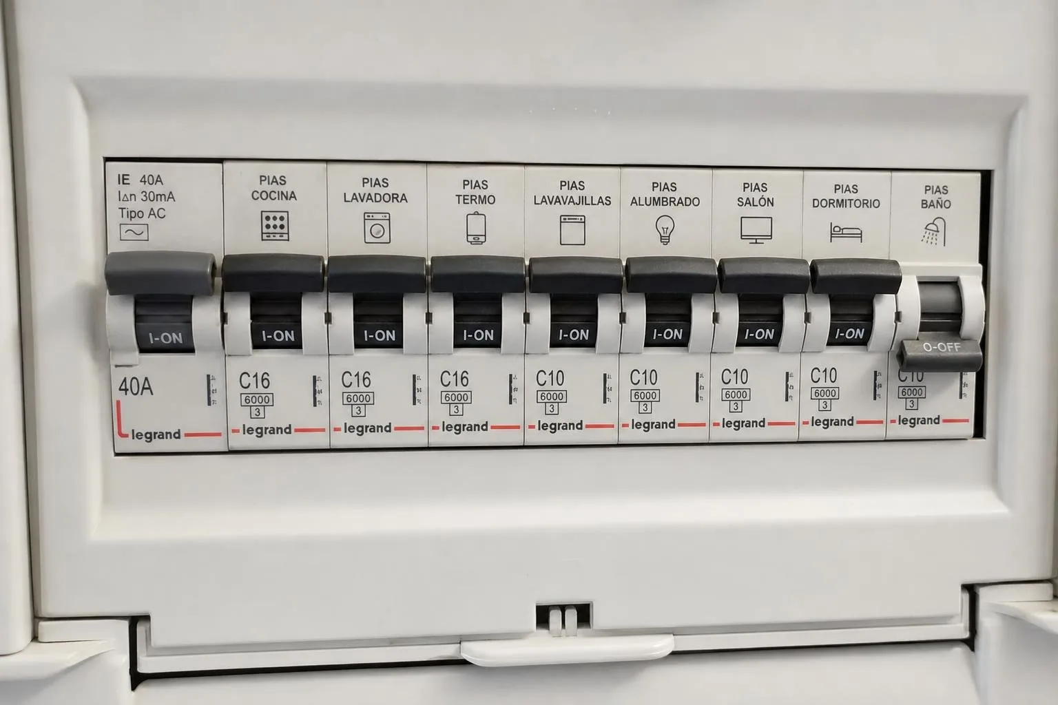 Cuadro eléctrico con un automático bajado tras saltar