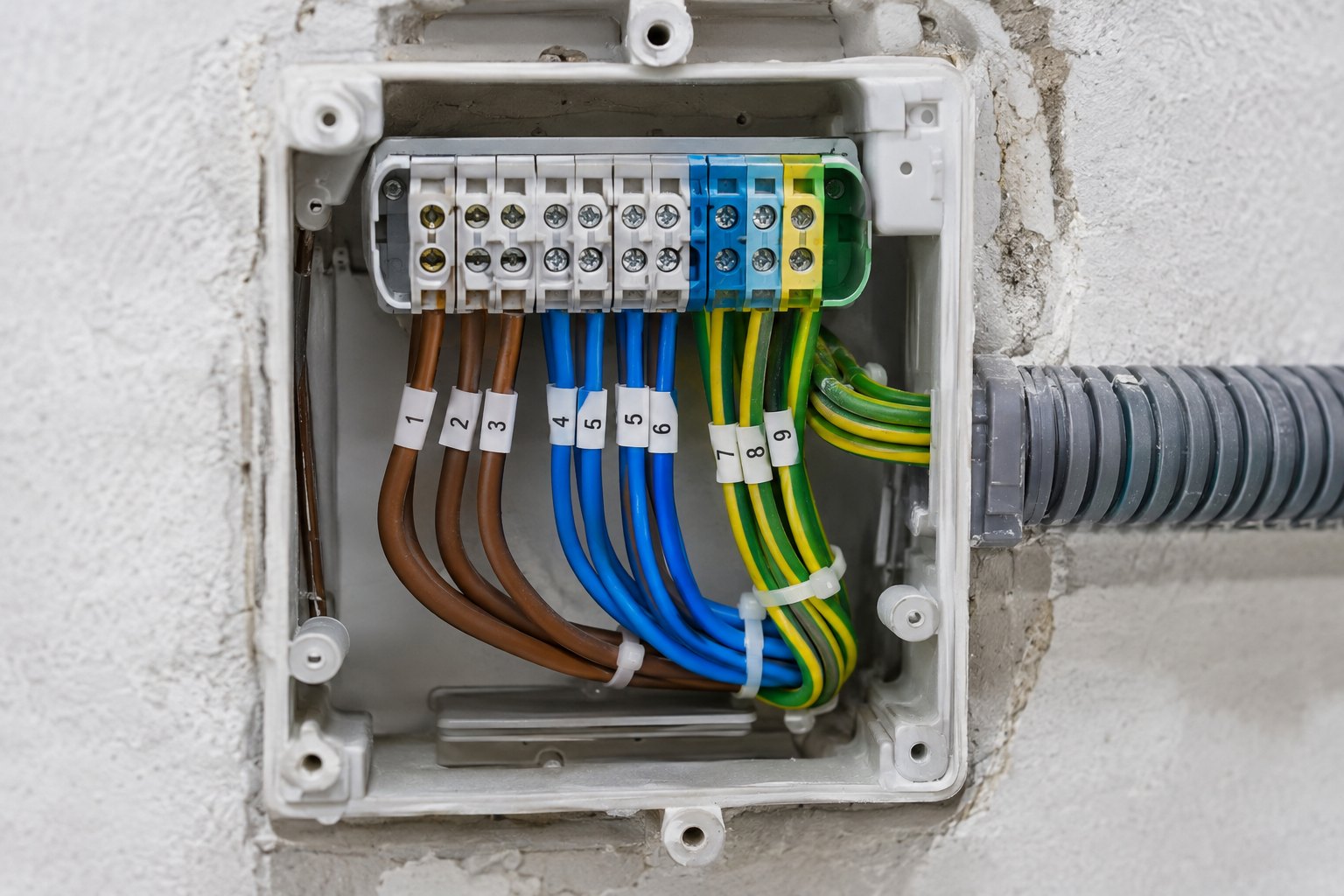 Caja de registro con cableado nuevo y numerado
