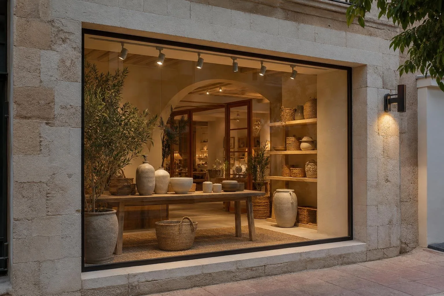 Escaparate de un local con focos LED en carril