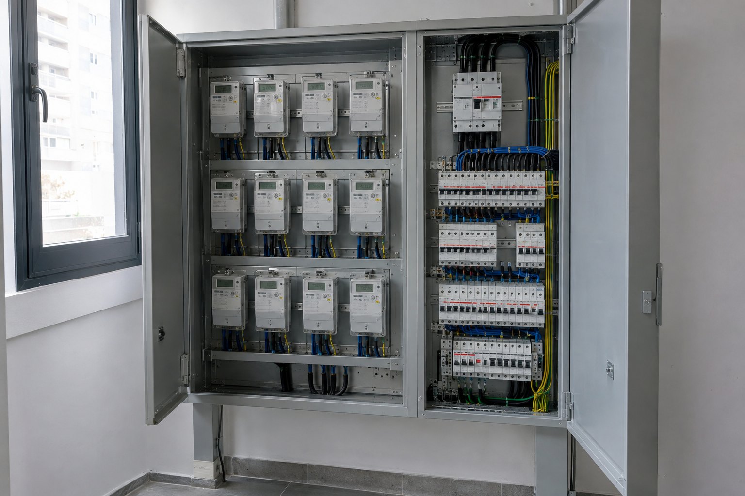 Cuarto de contadores renovado en un edificio de viviendas